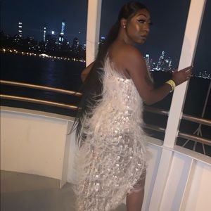 Custom White Feather Birthday Dress 